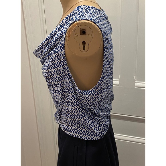 Laundry by Shelli Segal Blue White Cowl Neck Sleeveless Top - ‎ M - Picture 5 of 9